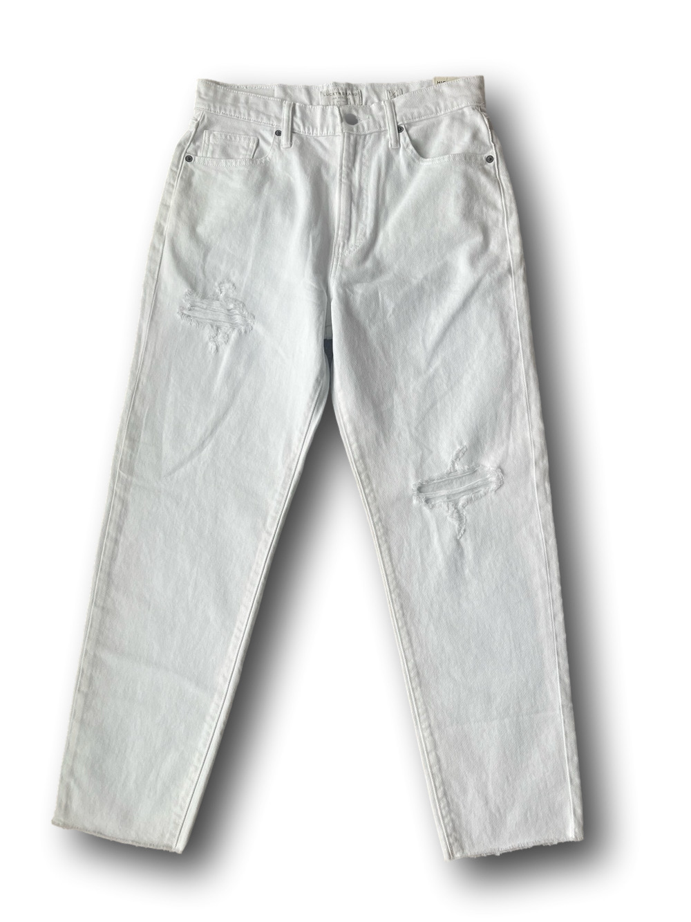Lucky Brand Drew High Rise Mom Jean Raw Hem White Ankle Jeans